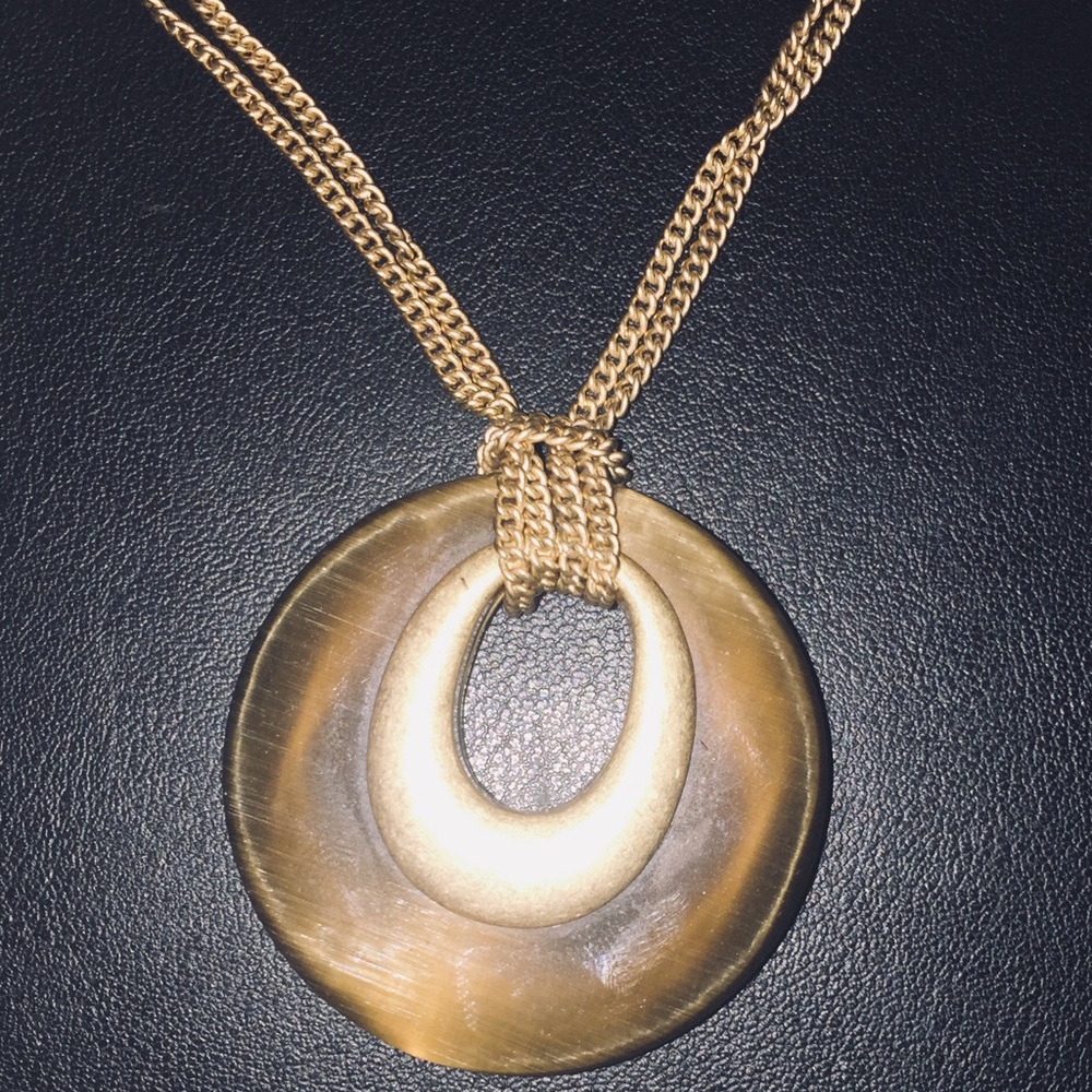 Lia Sophia Gold Tone Large Brown Stone Necklace